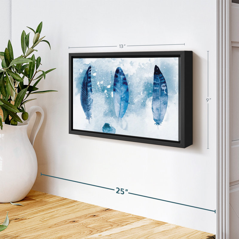 " Blue Grunge Feathers Canvas Print ", 9" H x 13" W