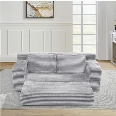 Canapé double Corduroy Cloud, canapé-lit convertible 2-en-1, canapé double désossé confortable, convient au salon, appartement, petit espace gris