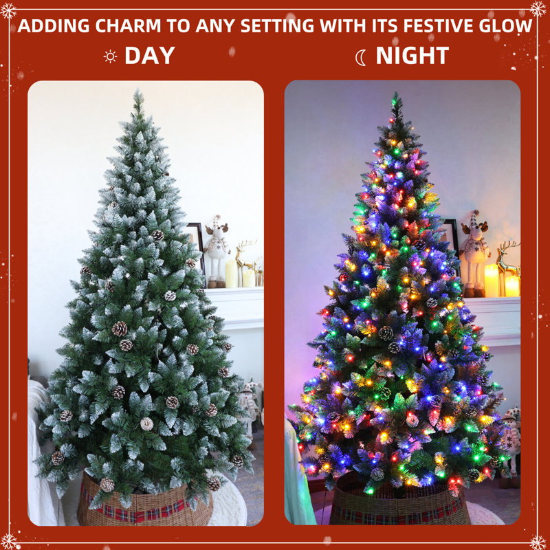 Pre-Lit Artificial Christmas Tree with Multicolour Lights and Hinged Branches, 180cm H