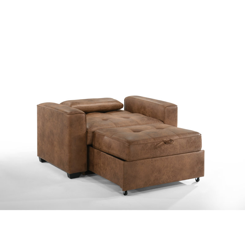Kridia 77'' Faux Leather Reclining Sleeper Sofa, Cognac Faux leather, Twin