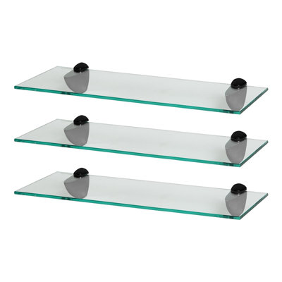 Harbour Housewares - Floating Glass Shelves with Metallic Brackets - Set of 3