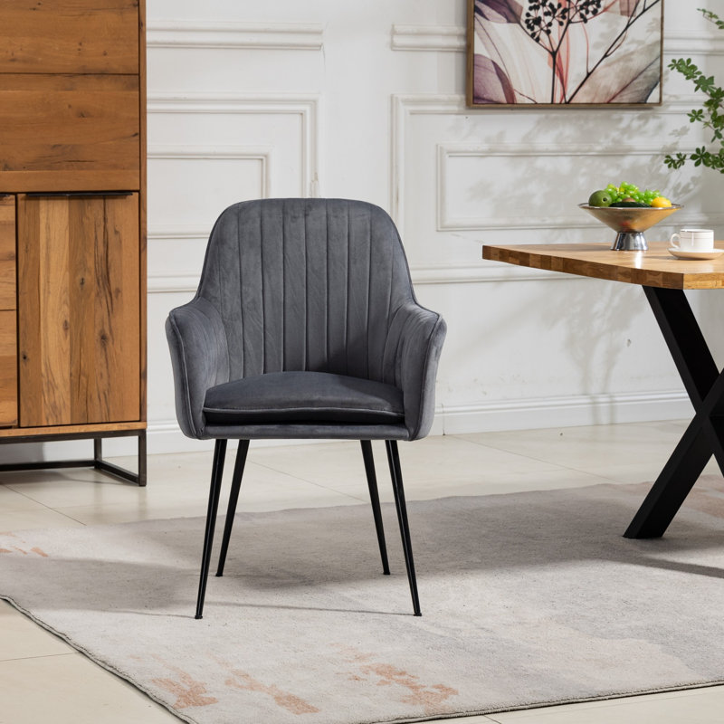 Anoek 47cm H Velvet Upholstered Dining Chair, Dark Grey