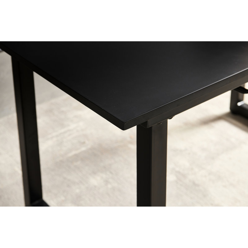 Black Square Adjustable Dining Table With Metal Leg, Space Saving For Living Room Modern Kitchen Surface