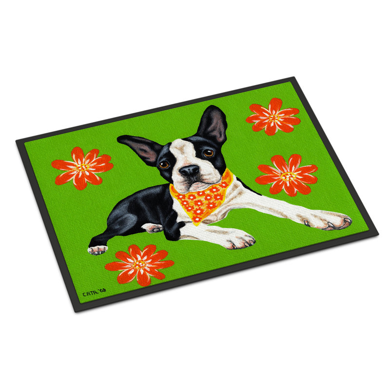 Tapis d’extérieur antidérapant cutie boston terrier, Rectangle 1 pi 6 po x 2 pi 3 po