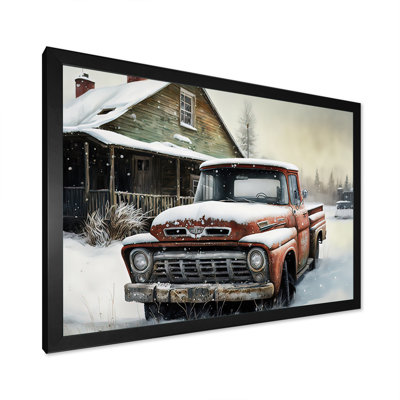 «Old Truck at the Barn in Winter II», peinture sur toile