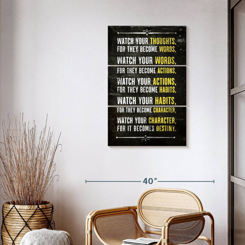 Citation «Regardez vos pensées» - Toile tendue 3 pièces, H 38 po x l 24 po