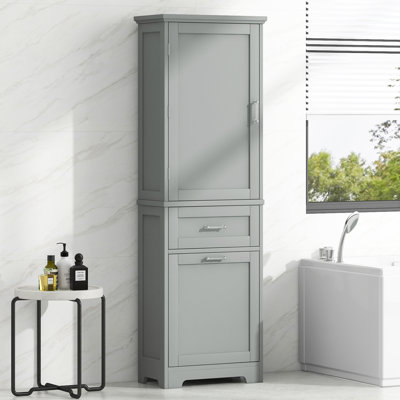 Tall Bathroom Storage Cabinet, Freestanding Storage Cabinet With Two Different Size Drawers And Adjustable Shelf, MDF Board With Painted Finish, Grey (Old Sku:WF312730AAE), Cabinet