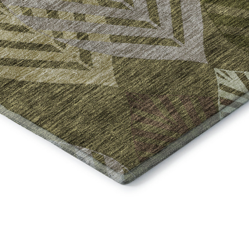 Premium Machine Washable Prisco Olive Rug, Rectangle 5' x 7'6"