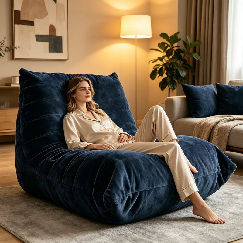Modern Living Room, Adult Bean Bag Floor Sofa,Super Soft and Comfortable Memory Foam Lazy Sofa, Blue