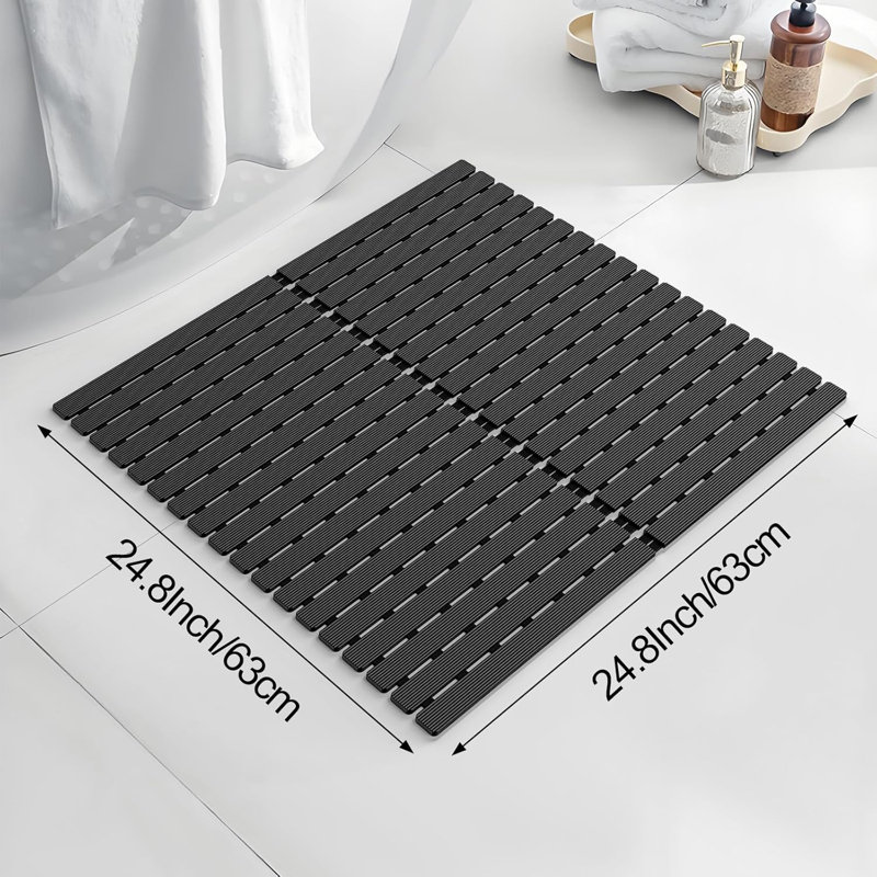 Black Non-slip Square Shower Mat 24"x24"