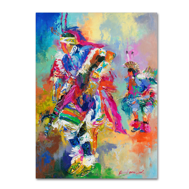 « pow wow », reproduction sur toile, H 19 po x l 14 po x P 2 po, Pas de tapis, Toile tendue