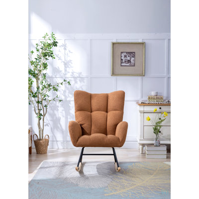 Teddy Fabric Wingback Glider Rocker with Side Storage Pocket, Soft Comfy Nursing Rocking Chair, Sturdy Safe Base, Multiuse Accent Chair for Nursery & Living Room.