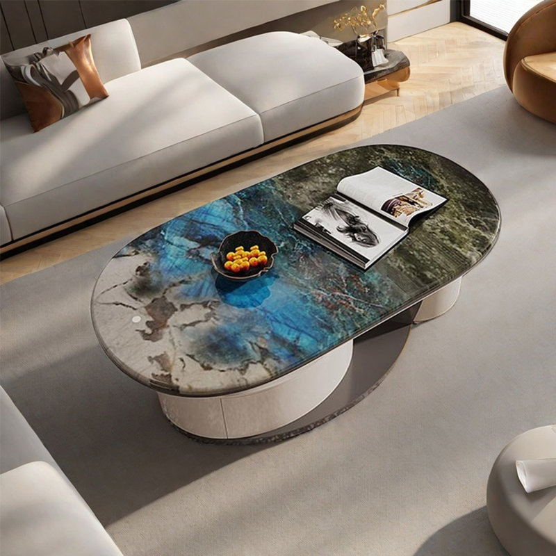 Table basse simple ovale en pierre supercristalline, H 16,5 po x L 51,2 po x l 27,6 po, Gris