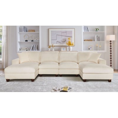 123" Modular Chenille Sectional Sofa With 2 Ottomans And Accent Pillows