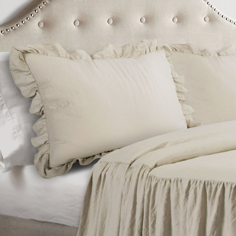 Reyna Microfiber Ruffle Skirt Bedspread Set, Neutral, California King Bedspread  + 2 Cal King Shams