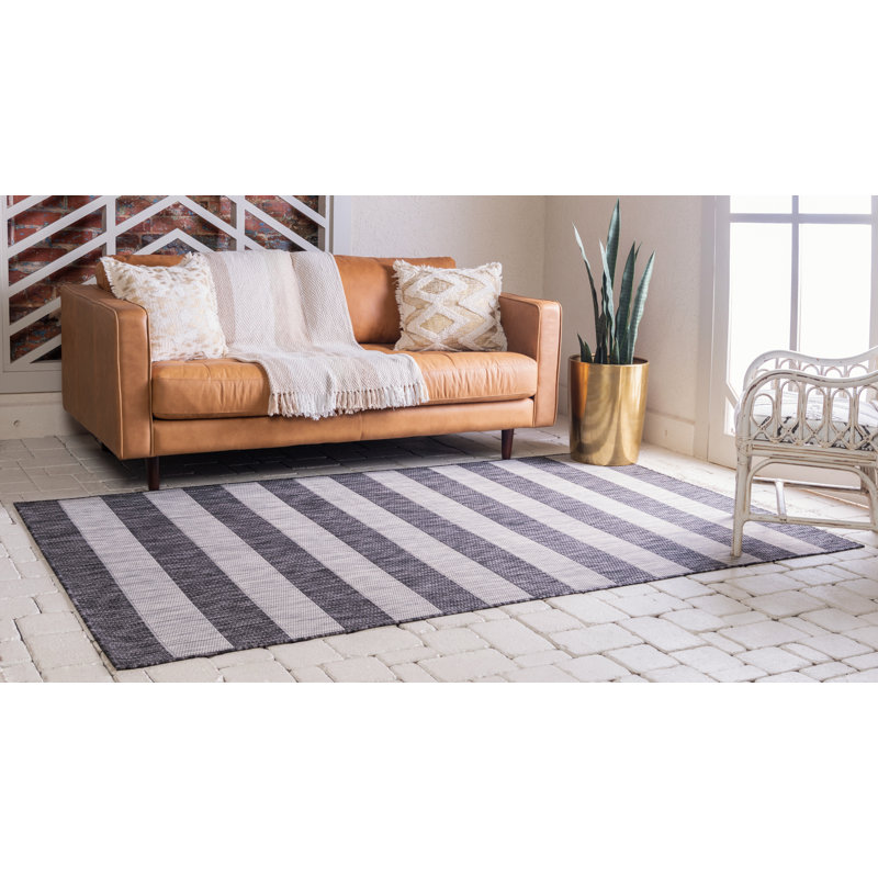 Tapis rayé gris anthracite / gris Hay Bale, Rectangle 4 pi 1 po x 6 pi 1 po