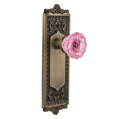 Pink Crystal Interior Mortise Door Knob with Egg & Dart Long Plate