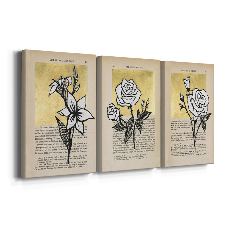 Floral Diary I - Toile tendue avec châssis sur mesure - 3 pièces