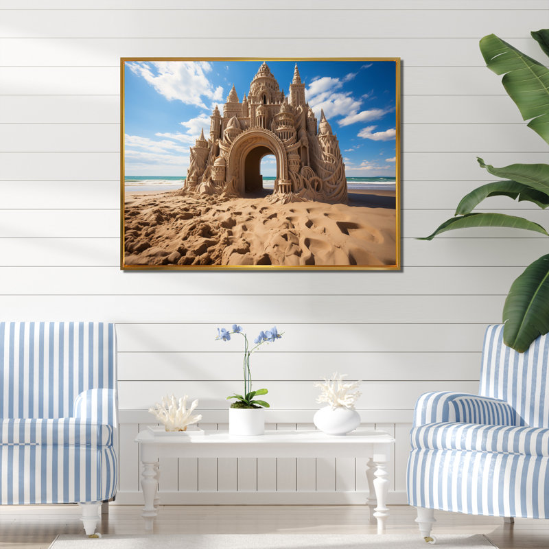 «Beach Dune Caslte I», reproduction sur toile, H 12 po x l 20 po x P 1 po, Encadrement doré
