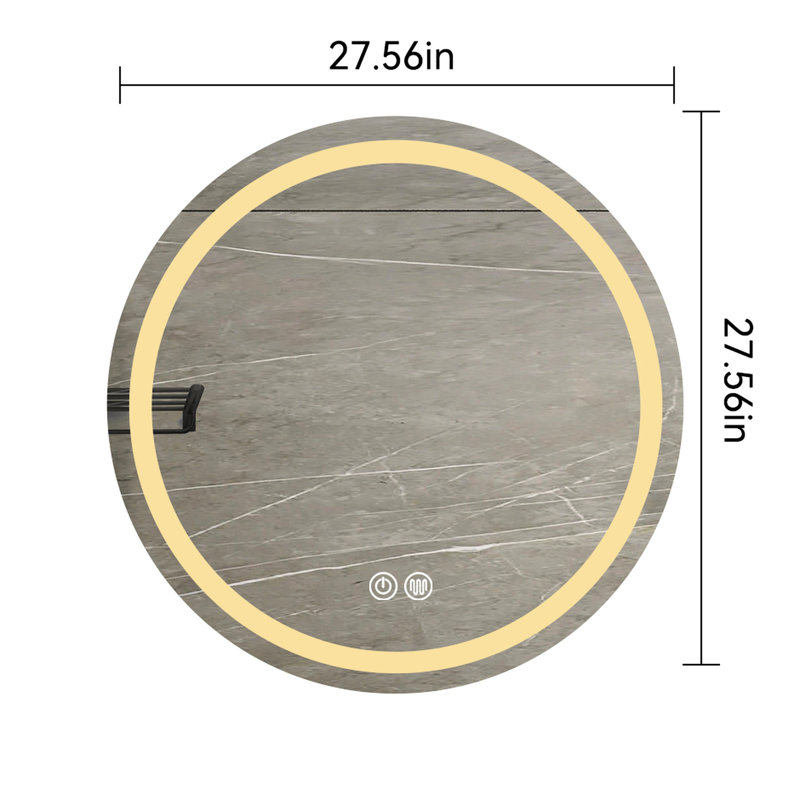 27-Inch H LED Single Bathroom Vanity Mirror Polished Crystal Bathroom Round Vanity Mirror For Smart Lighting On Bathroom Walls