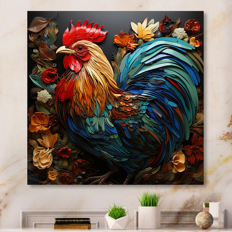 Art mural moderne coq moderne - poulailler, Toile tendue, H 30 po x l 30 po x P 1,5 po