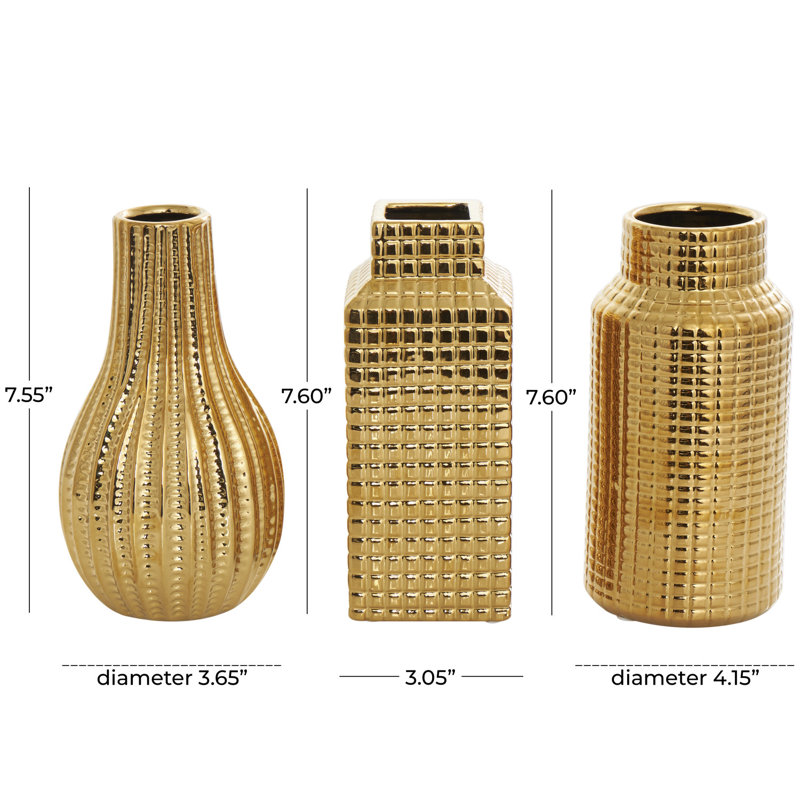 Ummuhan Ceramic Table Vase, Gold, 7.55"H x 3.65"W x 3.70"D