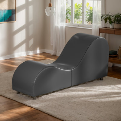 Wrought Studio™ Velvet Yoga Chair Indoor, Modern Curved Yoga Chaise Lounge Chair for Adults Exercise, Small Chaise Lounge Chair for Living Room-Deep Gray
