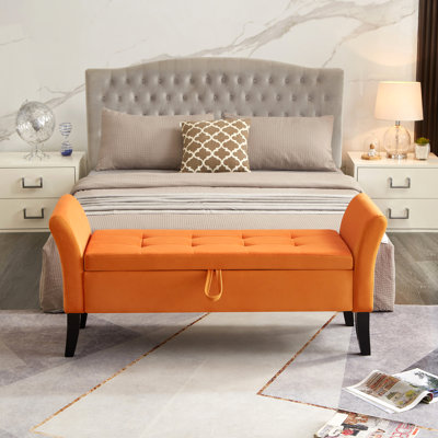 Banc de lecture en velours orange 51,5 po avec rangement - tiroir de lit Enjoy In Comfort 51,5 po