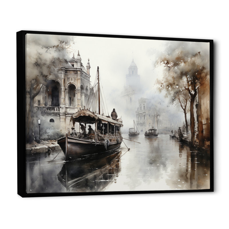 Canal Canal - Encre monochrome de passage, Cadre flottant noir, H 12 po x l 20 po x P 1 po