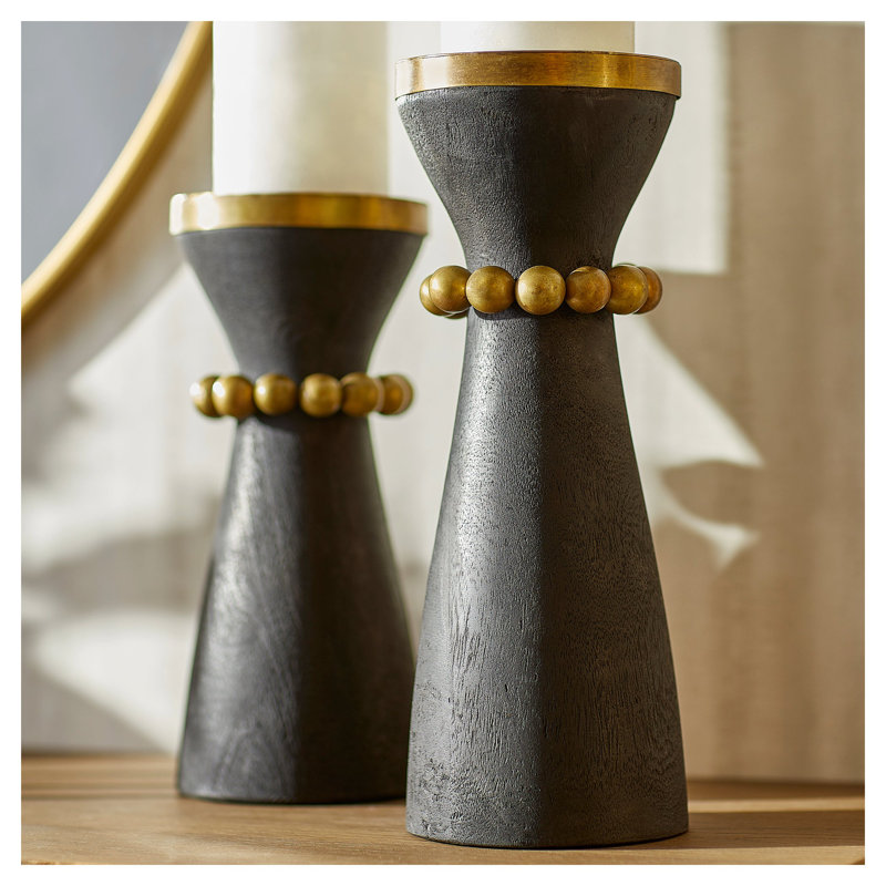 Parvati Candlestick, Rubbed Black/Antique Brass, 12" H x 5.5" W x 5.5" D