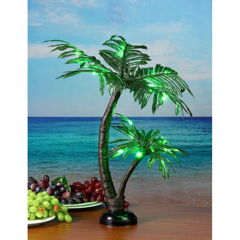 24" Green Silk Palm Tree Bonsai with LED Lights