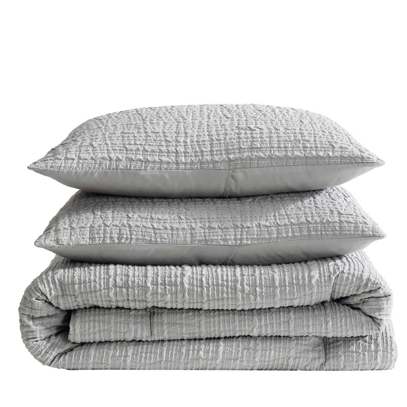 Gray Twin Gathered Embellishment Duvet Cover Set