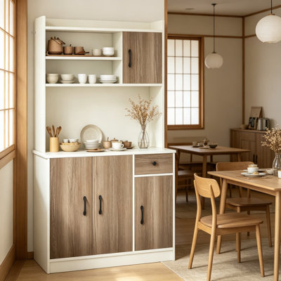 Buffet avec bahut et prise de courant, buffet de cuisine de 71 pouces avec tablettes réglables, desserte de salle à manger avec tiroir et armoire, garde-manger autoportant en bois pour la cuisine et le salon