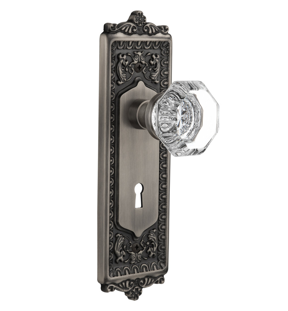 Clear Crystal Waldorf Interior Mortise Door Knob with Egg & Dart Long Plate Nostalgic Warehouse 