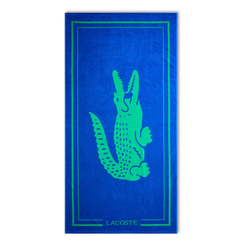 Lacoste Oversized Cotton Beach Towel 36x72, Frame Croc Blue