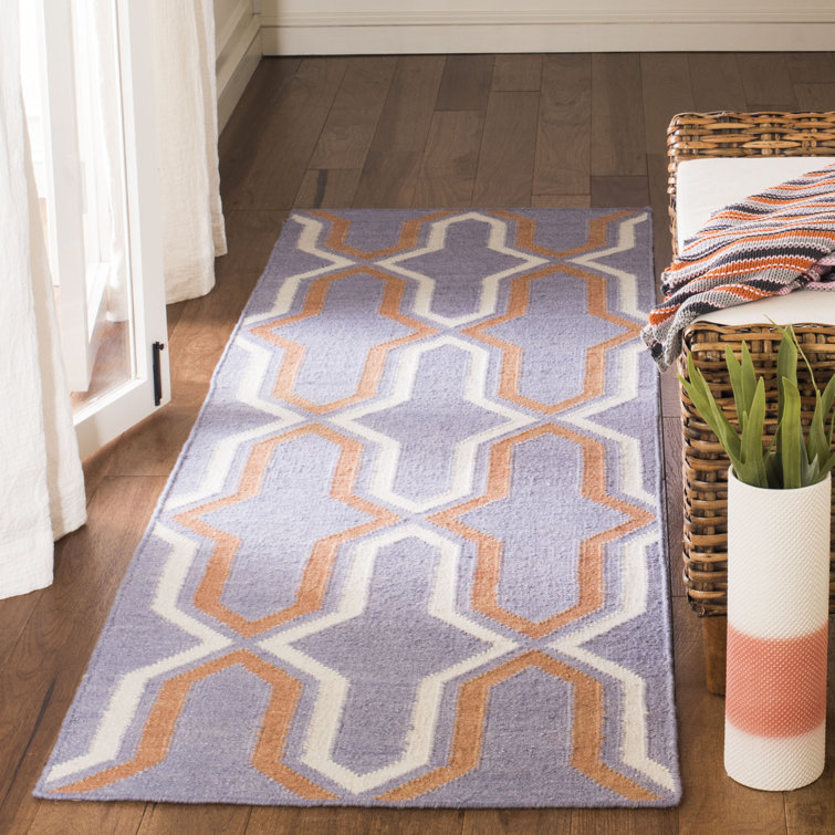 Rodgers Hand Woven Flat Weave Wool/Cotton Geometric Rug in Purple/Orange