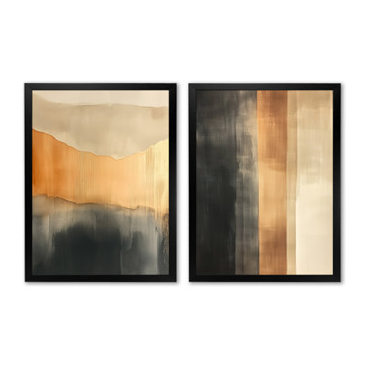 Art mural abstrait beige 2 pièces, formes modernes et douces beiges, toile de formes modernes