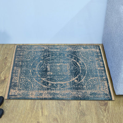 MACHINE MADE POLYESTER AREA RUGS  - Rectangle | Blue Color, Oriental Design, Low Pile Machine Made Area Rugs for Living Room, Bed Room