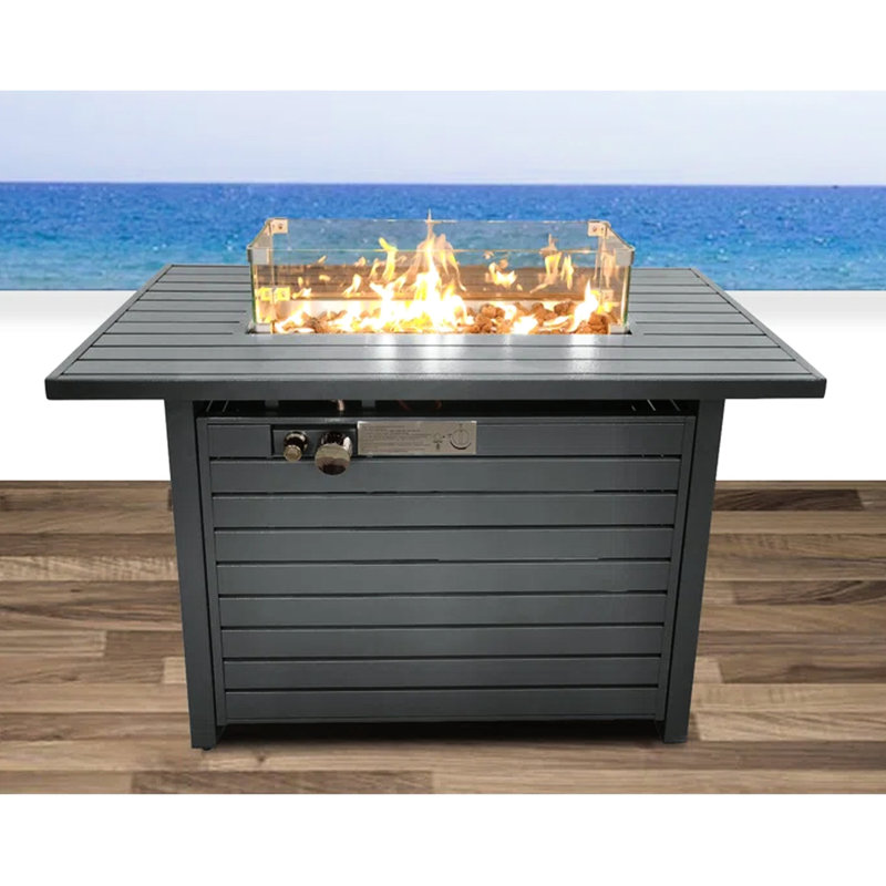 42'' W Fire Pit Table With Lid - 25'' H Steel Propane, Modern Garden Gathering Spot Propane Outdoor X W, Captivatingly Alluring