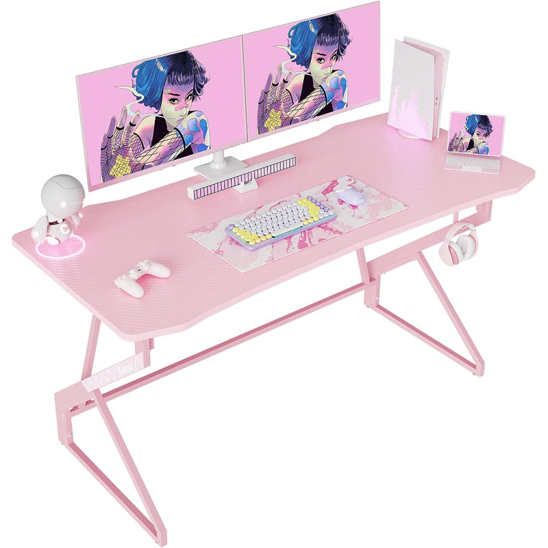 Kymorah Metal Base Computer Desk, Pink, 28.7" H x 47" W x 23.6" D