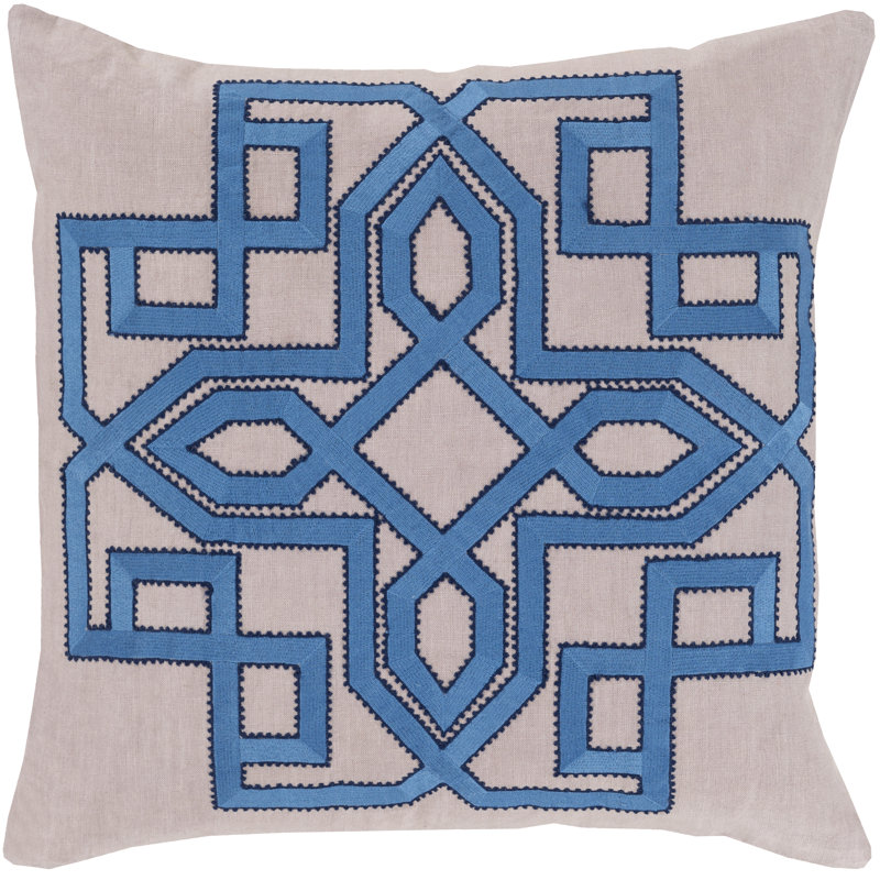 Geometric Throw Pillow, 18" H x 18" W x 4" D, Sky Blue / Taupe, Down