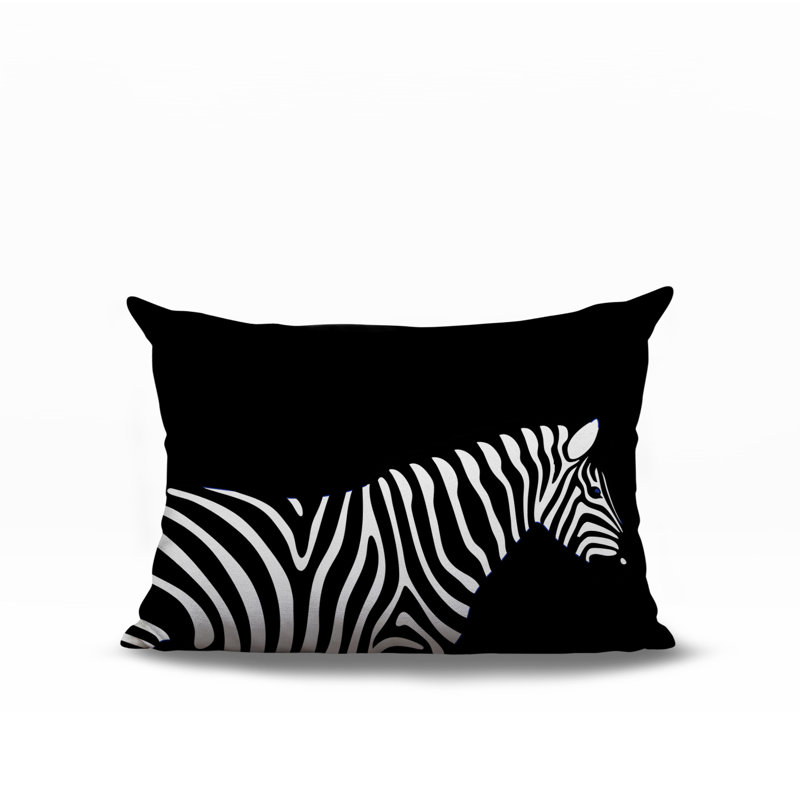 Oreiller rectangulaire réversible intérieur / extérieur Hala Zebra, Noir, H 20 po x l 14 po