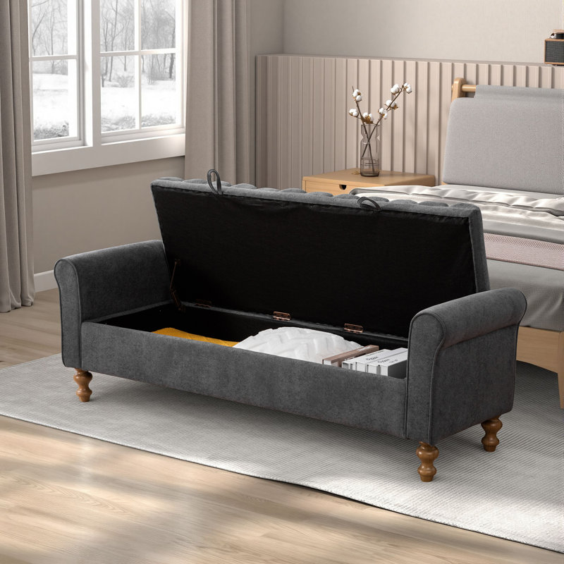Banc de rangement rembourré l 65,5 po, Gris anthracite