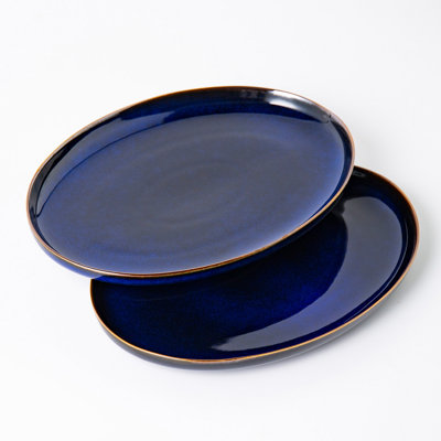 12.7 inch Blue Reactive Glaze Stoneware Oval Dinner Plates Set