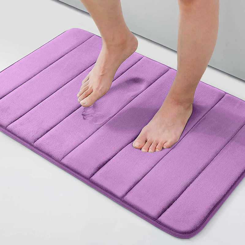 Mylhana Memory Foam Bath Mat - Non Slip Super Absorbent & Quick Dry Anti-Bacterial, Lilac, 50cm W x 80cm L