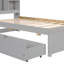Lit simple gris avec utilitaire et 2 tiroirs de rangement, tête de lit avec bibliothèque et tiroirs-453065868