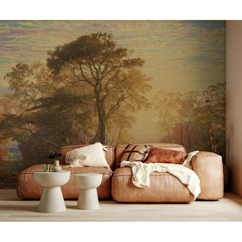 Papier peint coucher de soleil paysage coucher de soleil heure d'or rivière, L 120 po x L 96 po