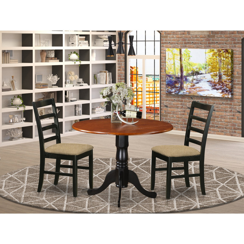Ensemble de 5 pièces pour 4 pièces comprenant une table de salle à manger ronde avec Dropleaf et 4 chaises, 42 po x 42 po, noir et cerise