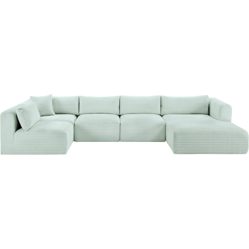 Canapé modulaire Carmean, Velours côtelé texturé velours menthe, 3 sans accoudoirs, 1 méridienne, 1 coin