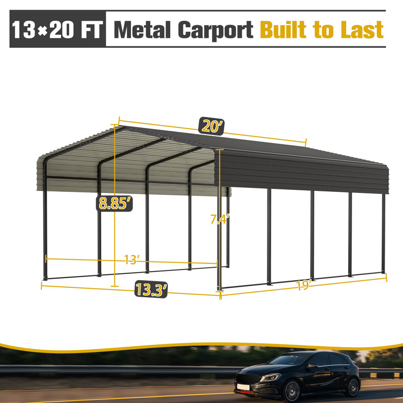 13 Ft. W x 20 Ft. D Canopy Heavy Duty Carport with Galvanized Steel Roof